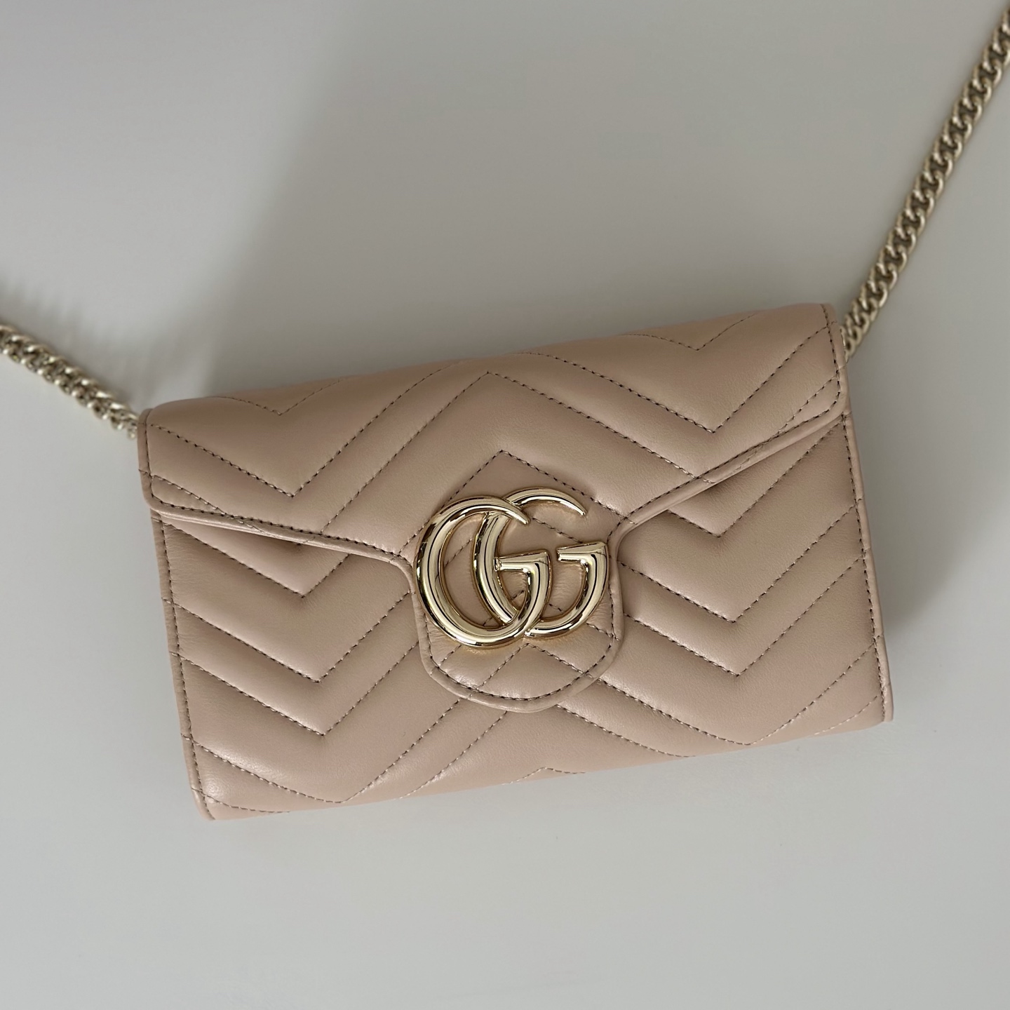 Bagsaaa Gvc*1 GG Marmont wallet on chain ‎837745 light pink - 19.5cm