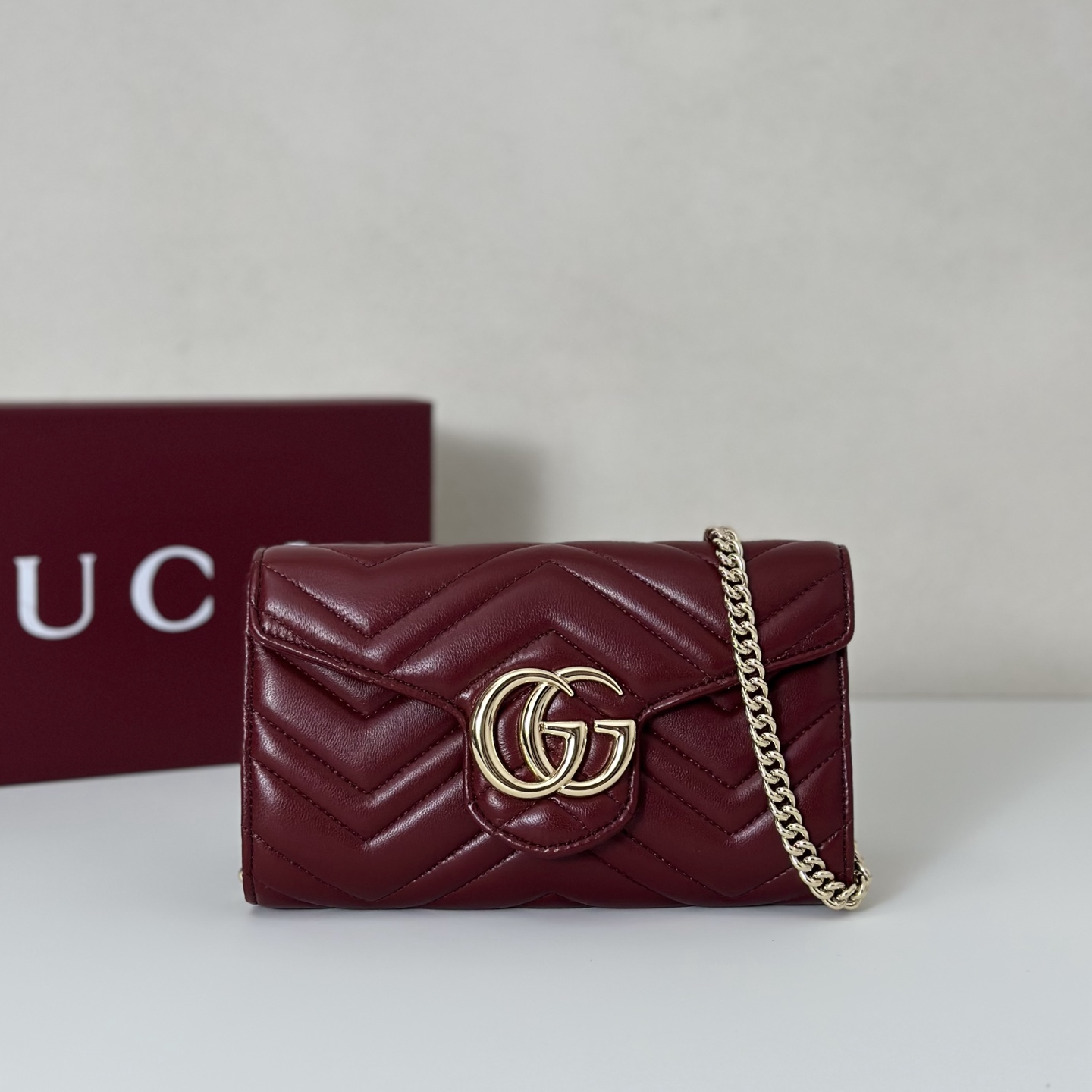 Bagsaaa Gvc*1 GG Marmont wallet on chain ‎837745 dark red - 19.5cm