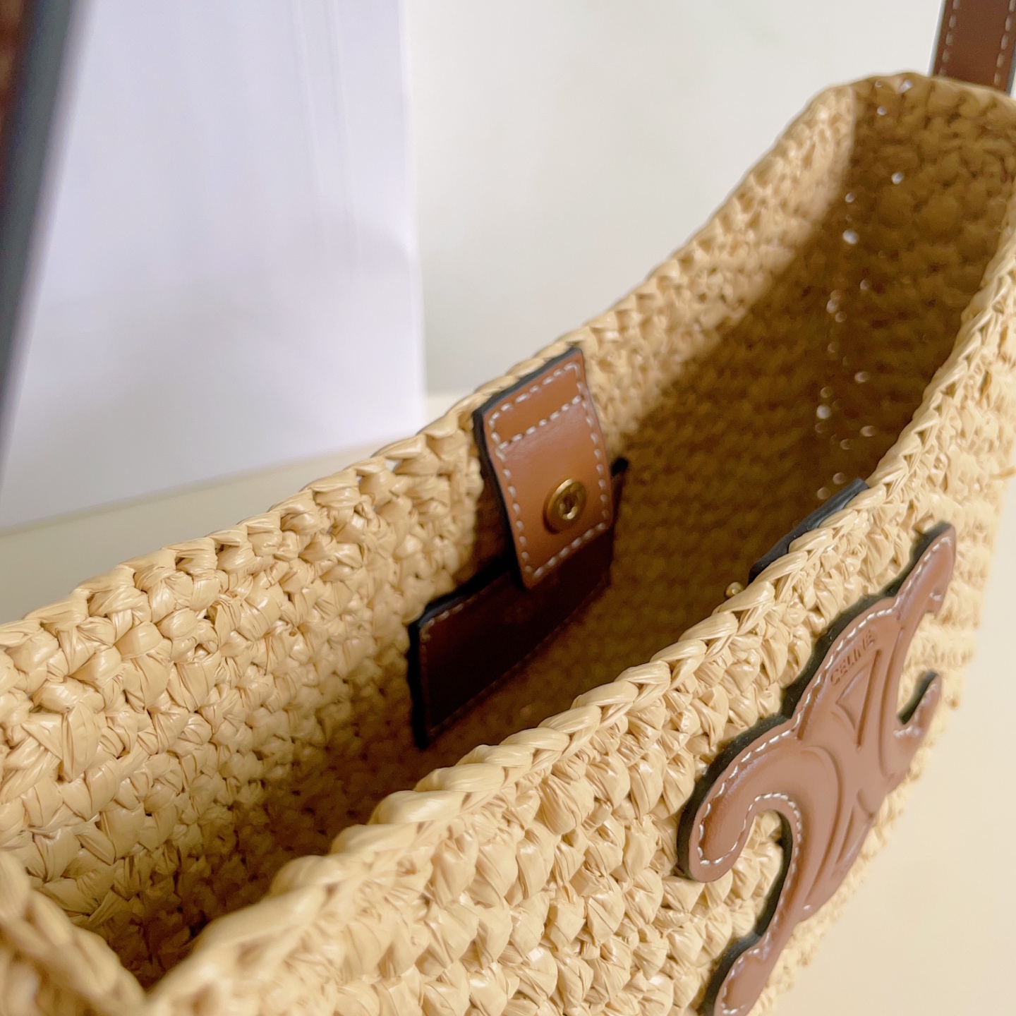 Bagsaaa Ce1i*e Medium Tilly Bag In Raffia And Calfskin 119722 - 22cm