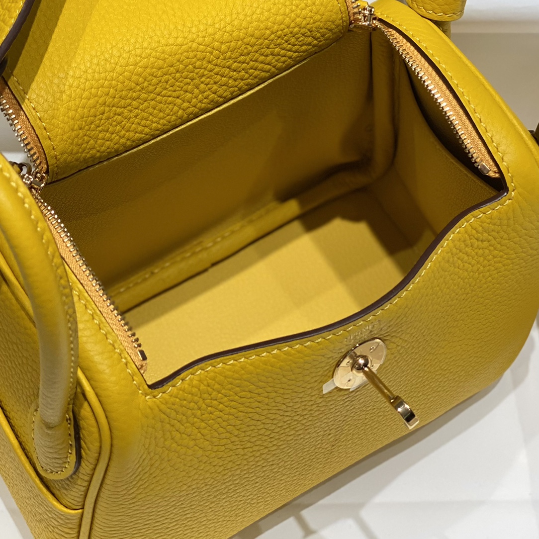 Bagsaaa H**me5 mini Lindy Yellow Togo & Gold - 20cm
