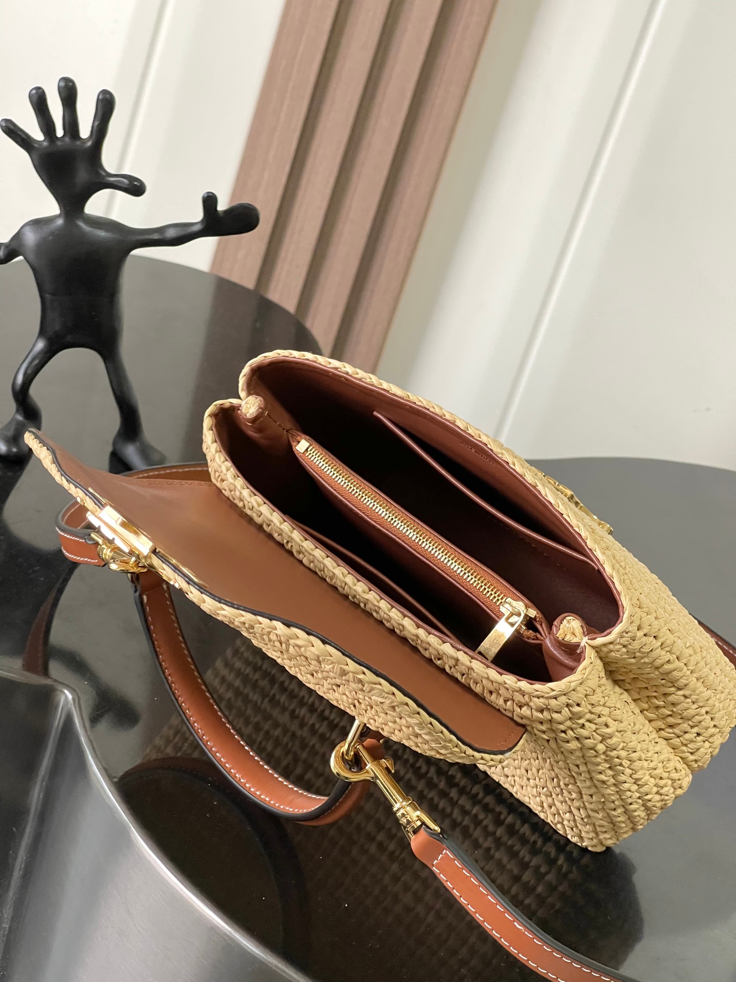 Bagsaaa Ce1i*e Teen Nino Bag In Raffia and calfskin 119672 - 20.5cm