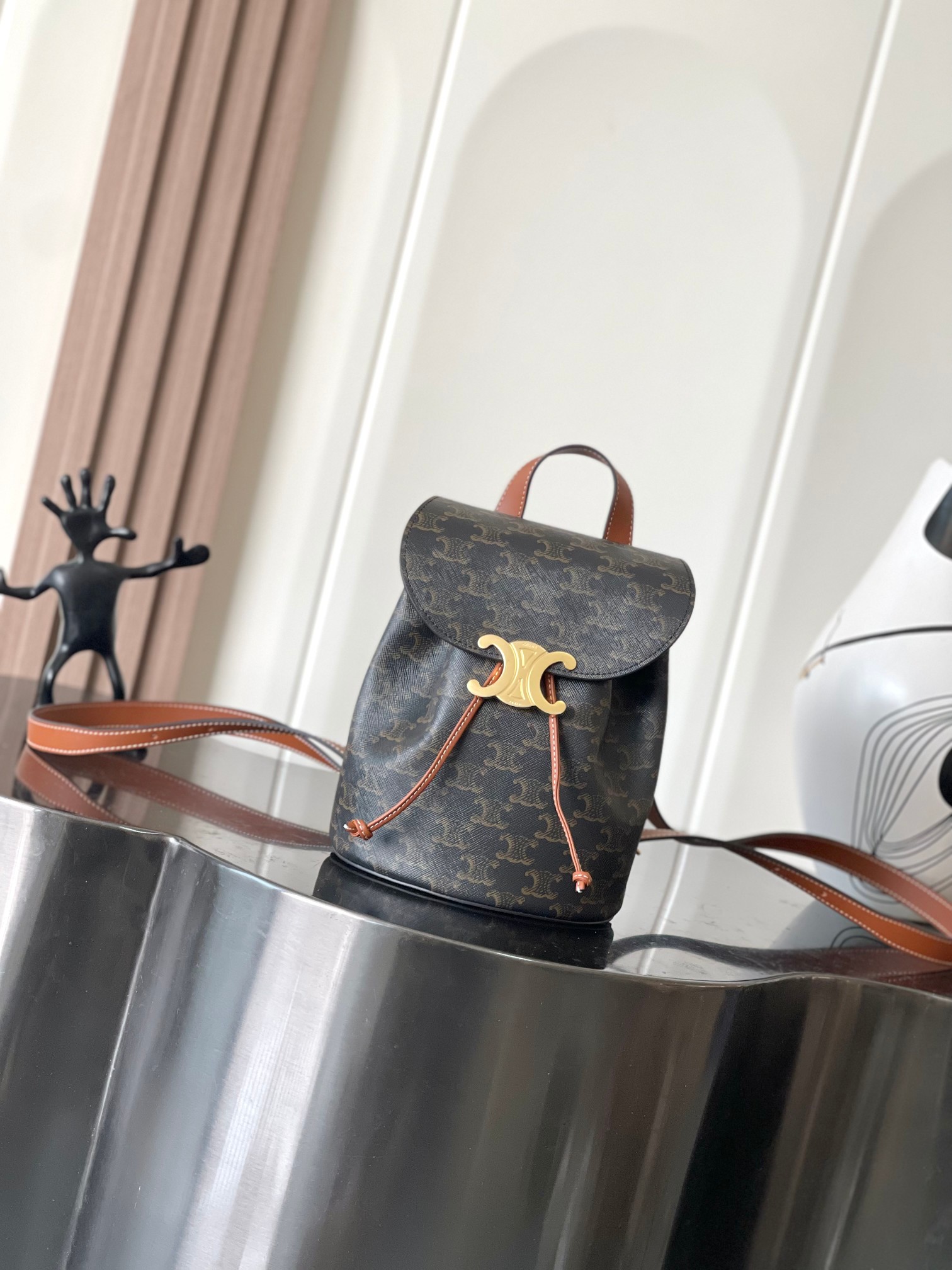 Bagsaaa Backpack Ce1i*e Bonnie In Triomphe Canvas And Calfskin 118702 - 25cm