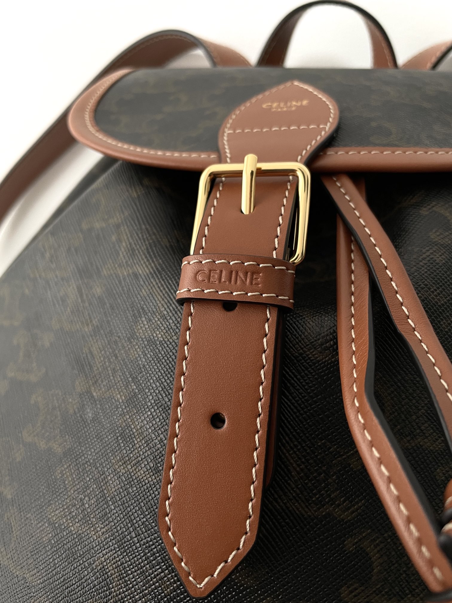 Bagsaaa Ce1i*e Medium Backpack Folco In Triomphe Canvas And Calfskin 117902 - 32.5cm