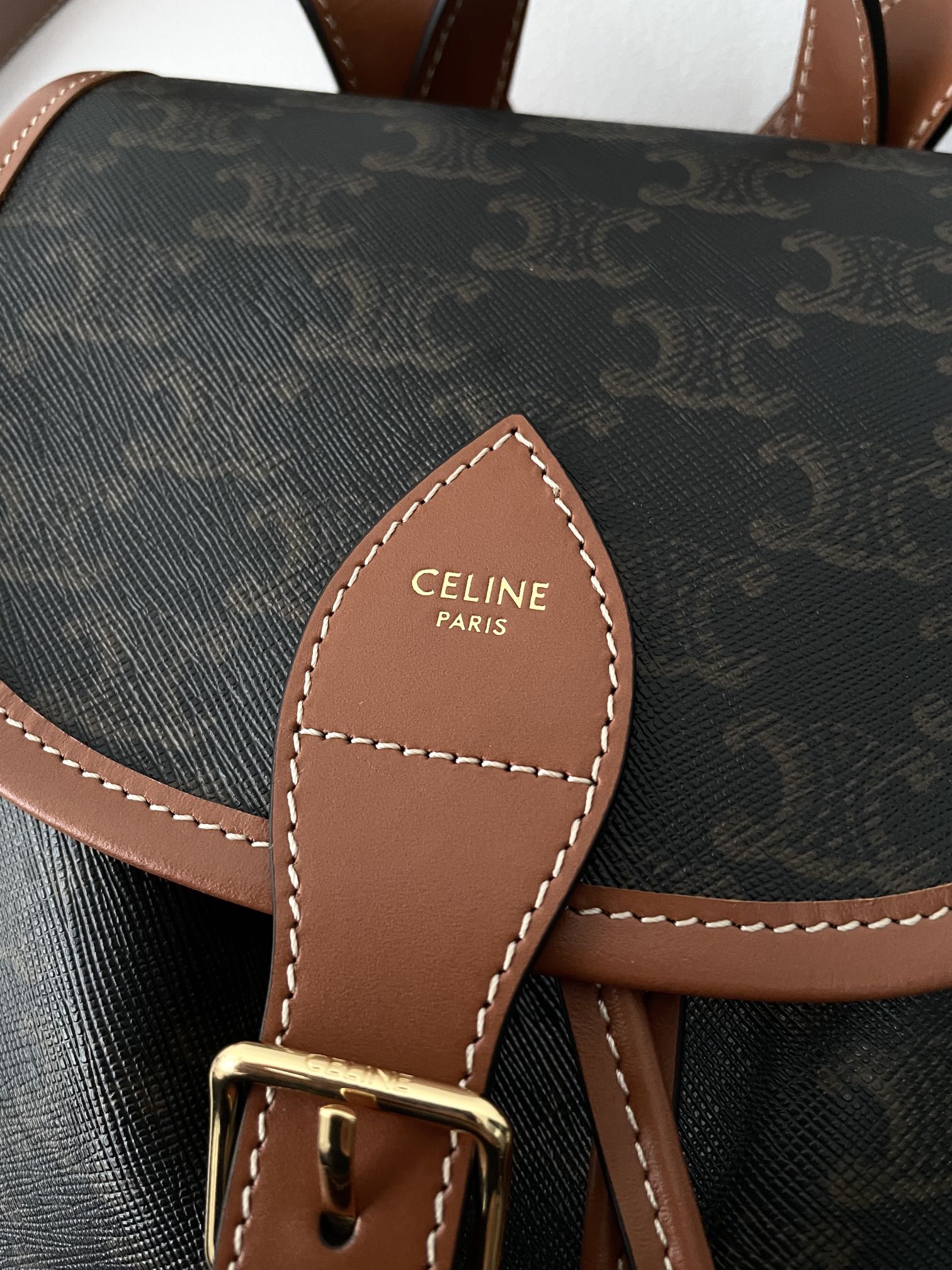 Bagsaaa Ce1i*e Medium Backpack Folco In Triomphe Canvas And Calfskin 117902 - 32.5cm