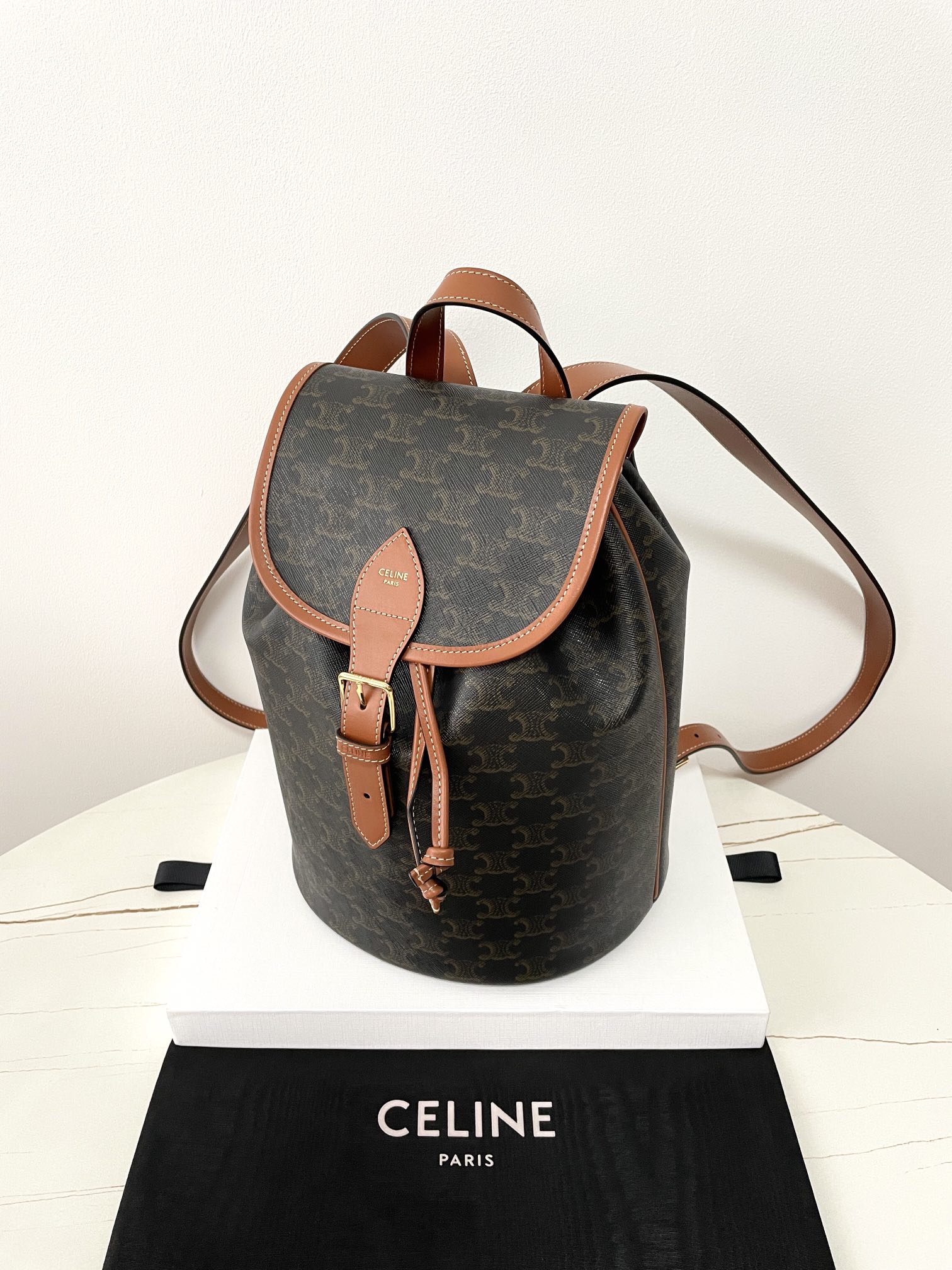 Bagsaaa Ce1i*e Medium Backpack Folco In Triomphe Canvas And Calfskin 117902 - 32.5cm