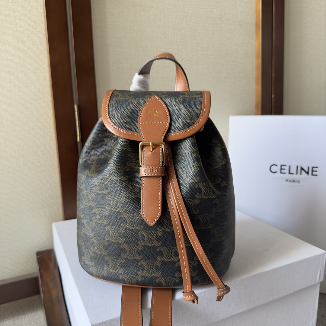 Bagsaaa Ce1i*e Mini Backpack Folco In Triomphe Canvas And Calfskin 197662 - 20cm