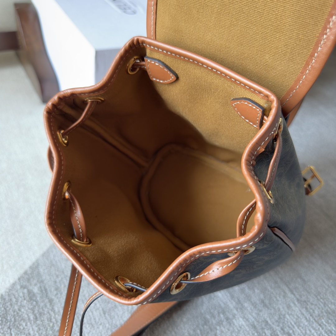 Bagsaaa Ce1i*e Mini Backpack Folco In Triomphe Canvas And Calfskin 197662 - 20cm