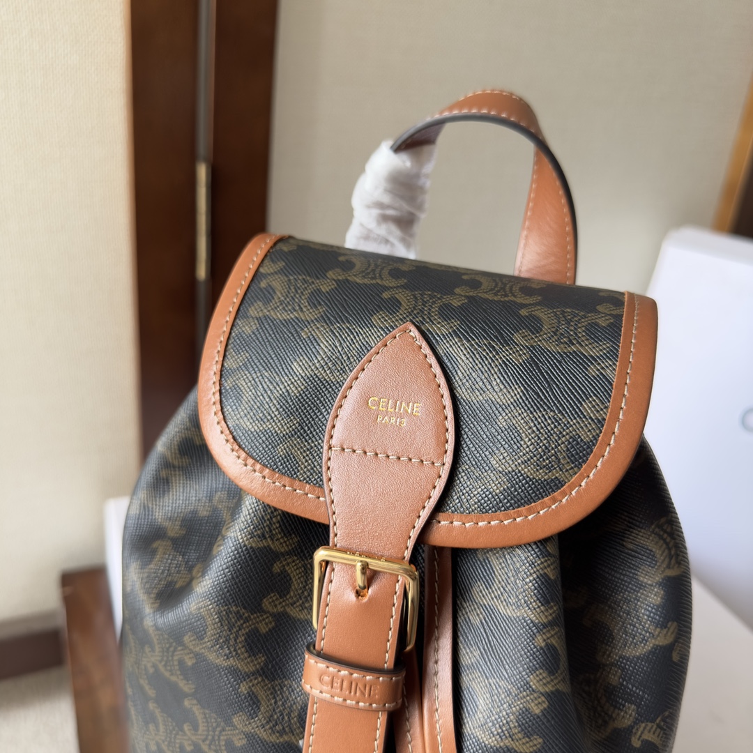 Bagsaaa Ce1i*e Mini Backpack Folco In Triomphe Canvas And Calfskin 197662 - 20cm