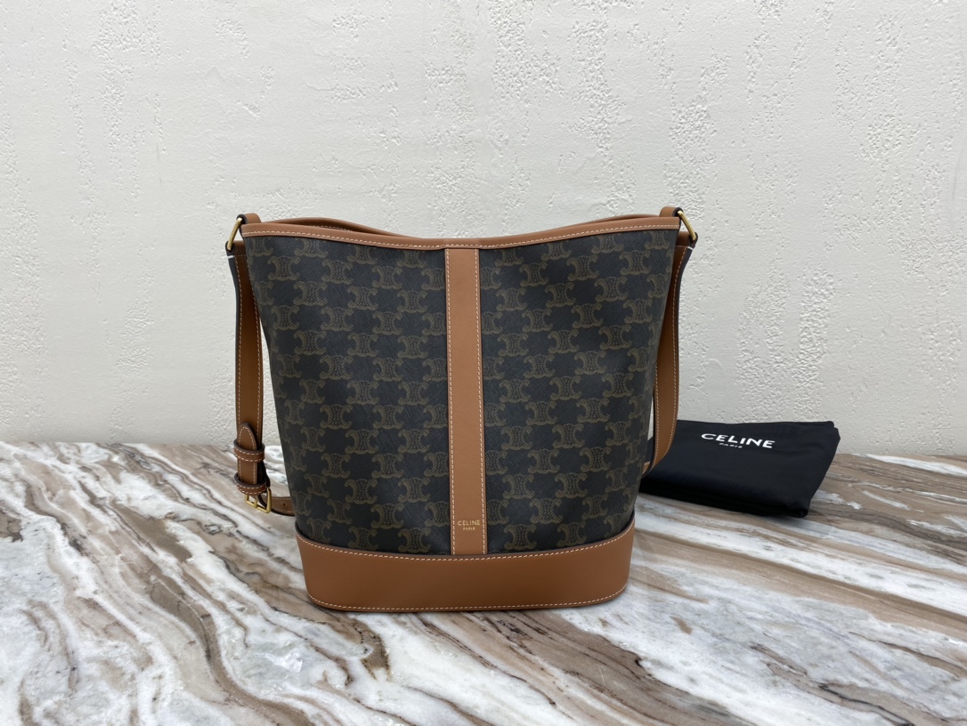 Bagsaaa Ce1i*e Medium Bucket In Triomphe Canvas And Calfskin 191132 - 24cm