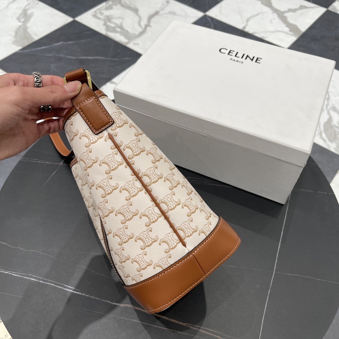 Bagsaaa Ce1i*e Small Bucket In Triomphe Canvas And Calfskin 191442 white - 22cm