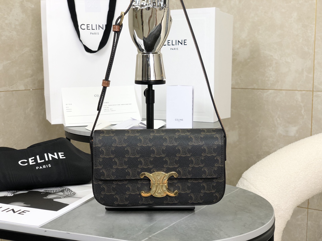Bagsaaa Ce1i*e Shoulder Bag Claude In Triomphe Canvas And Calfskin 194142 - 20.5cm