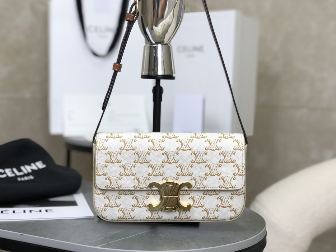 Bagsaaa Ce1i*e Shoulder Bag Claude In Triomphe Canvas And Calfskin 194142 white - 20.5cm