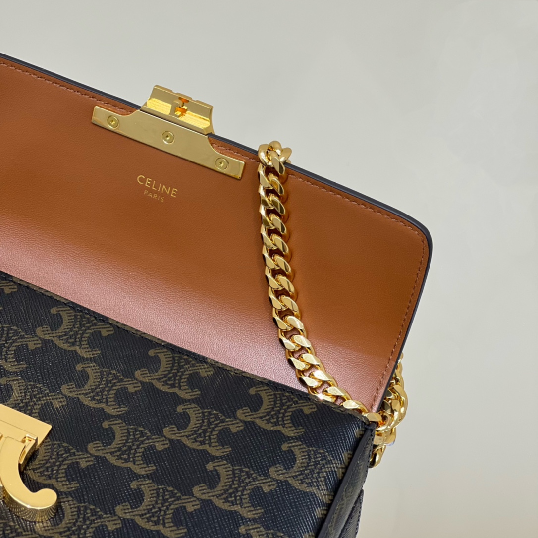 Bagsaaa Ce1i*e Chain Shoulder Bag Claude In Triomphe Canvas 197992 - 20.5cm