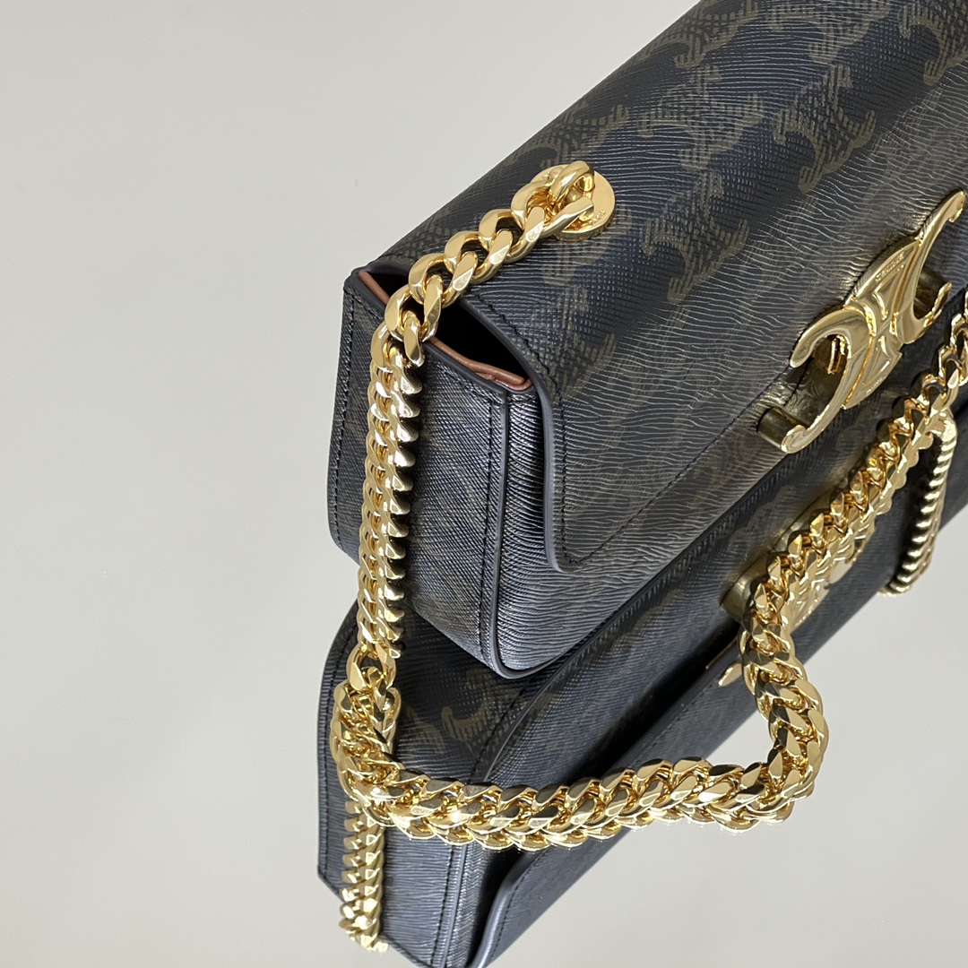 Bagsaaa Ce1i*e Chain Shoulder Bag Claude In Triomphe Canvas 197992 - 20.5cm