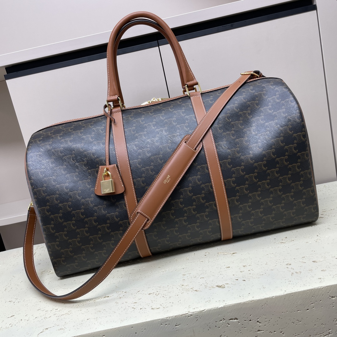 Bagsaaa Ce1i*e Large Travel Bag In Triomphe Canvas And Calfskin 190672 - 50cm