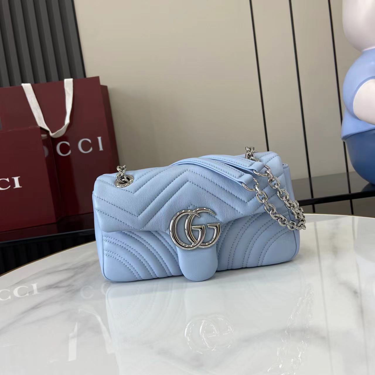 Bagsaaa Gvc*1 GG Marmont small shoulder bag 837280 light blue - 22cm