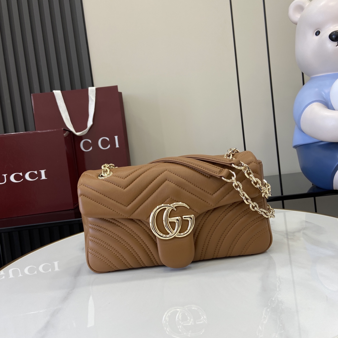Bagsaaa Gvc*1 GG Marmont medium shoulder bag 837267 brown - 26cm