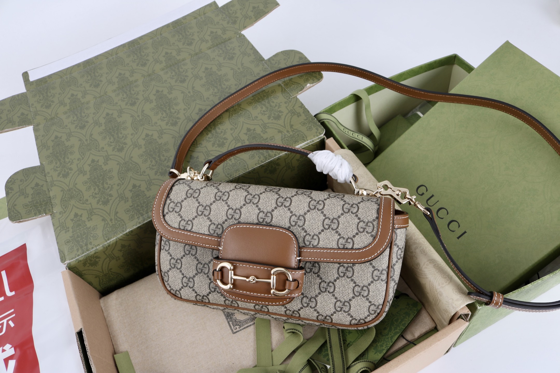 Bagsaaa Gvc*1 Horsebit 1955 small top handle bag 815206 Brown & Beige - 22cm