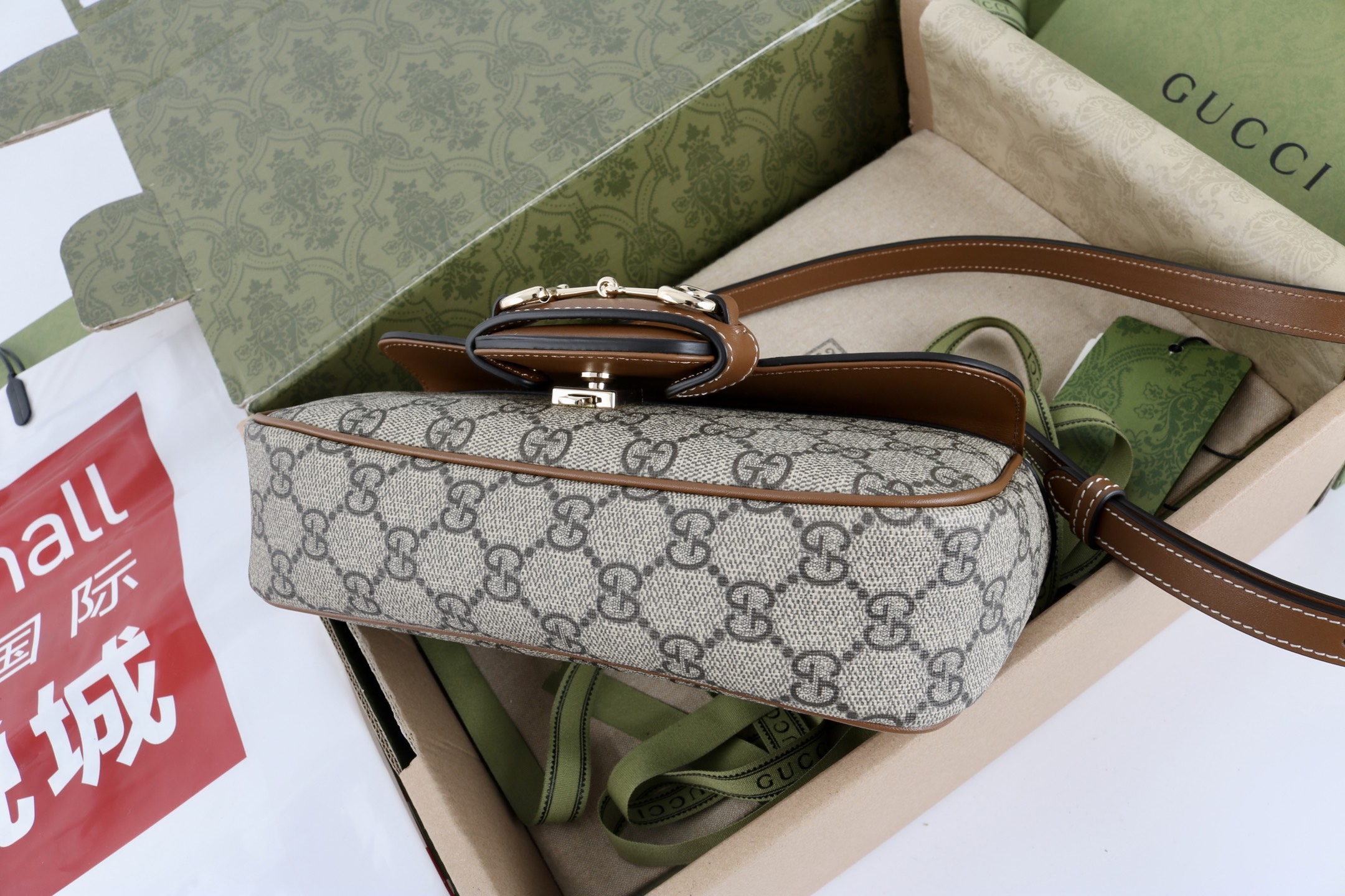 Bagsaaa Gvc*1 Horsebit 1955 small top handle bag 815206 Brown & Beige - 22cm