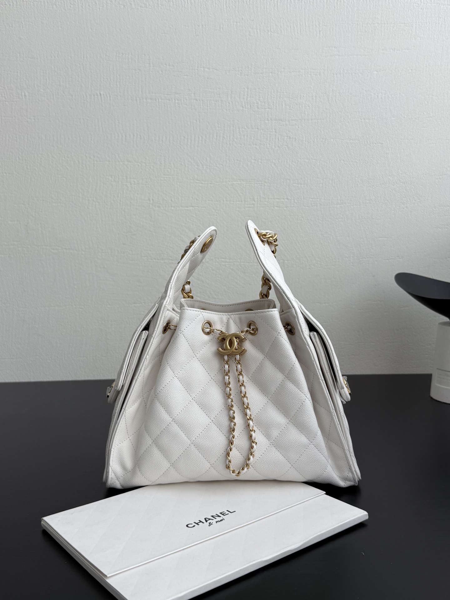 Bagsaaa Ch**el 25 Small Handbag AS5293 white grained - 30cm