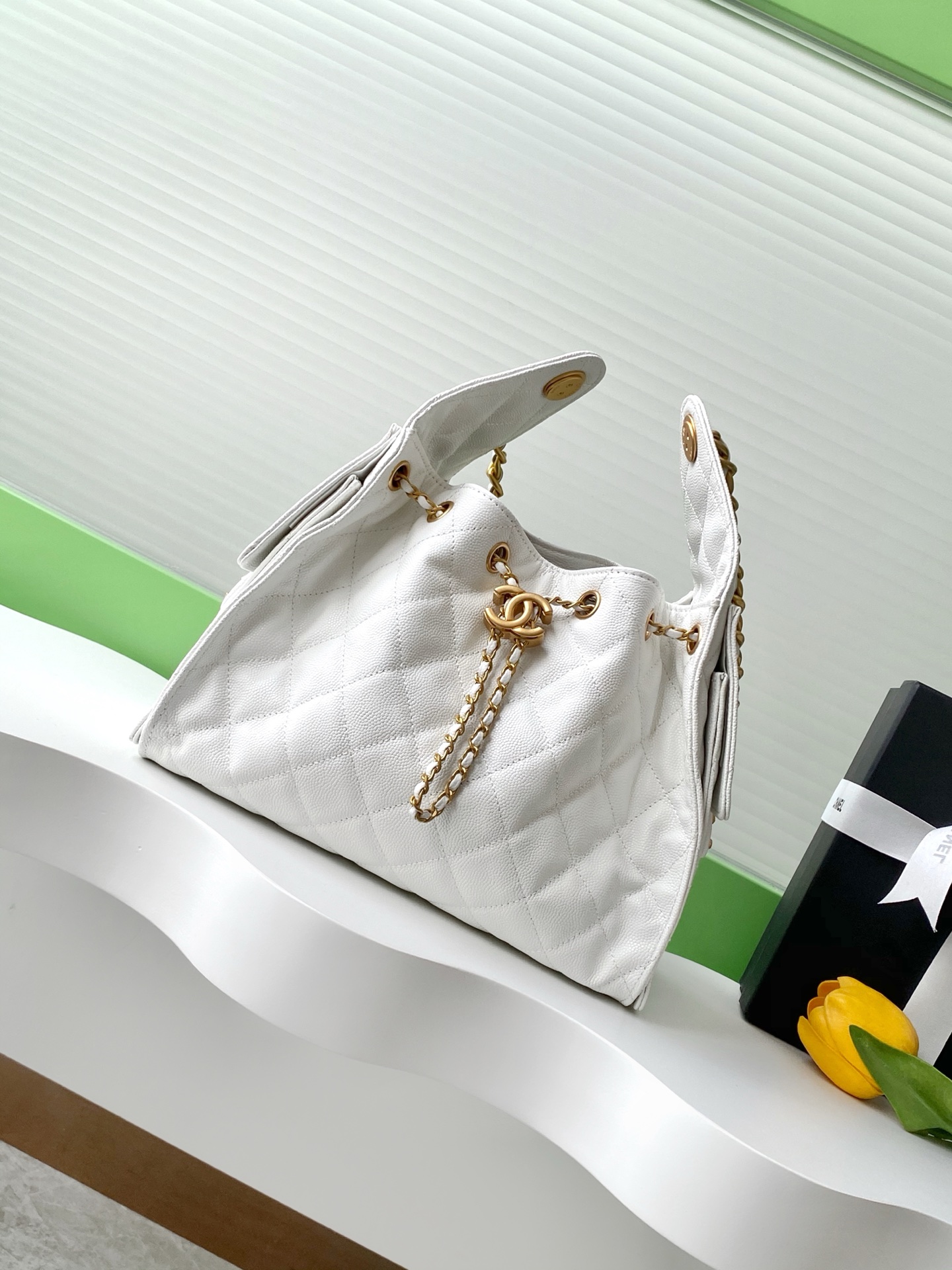 Bagsaaa Ch**el 25 Small Handbag AS5293 white grained - 30cm