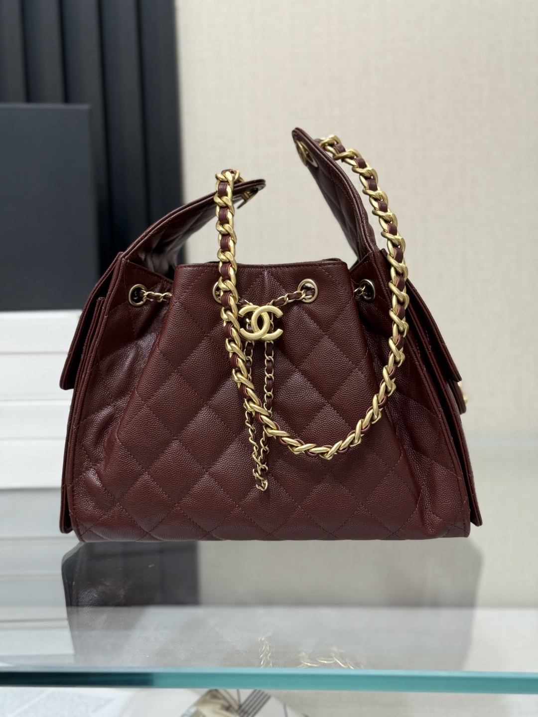 Bagsaaa Ch**el 25 Small Handbag AS5293 Burgundy - 30cm