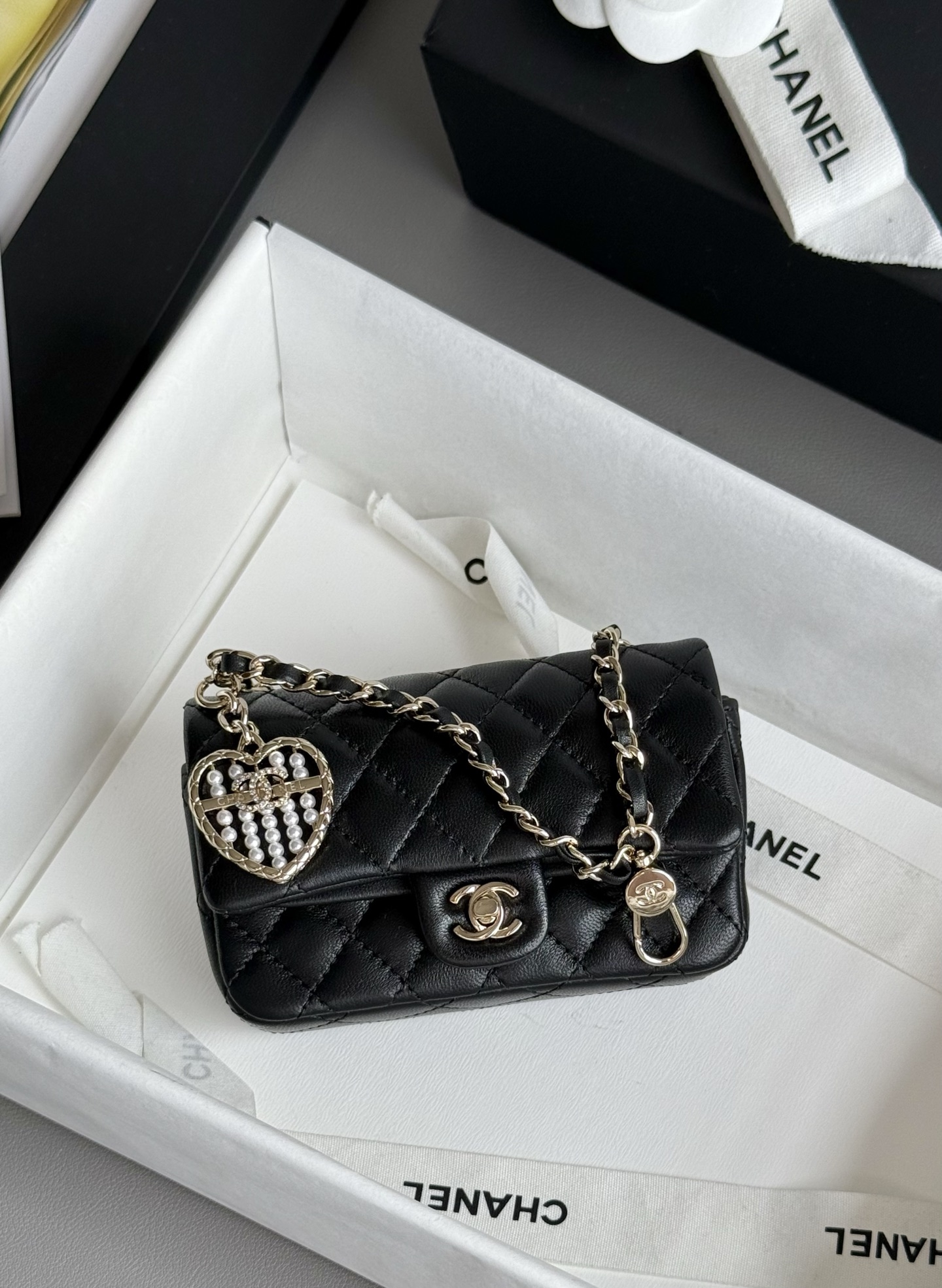 Bagsaaa Ch**el Classic Mini Bag with hook AP4760 Black - 8 x 12.5 x 5cm