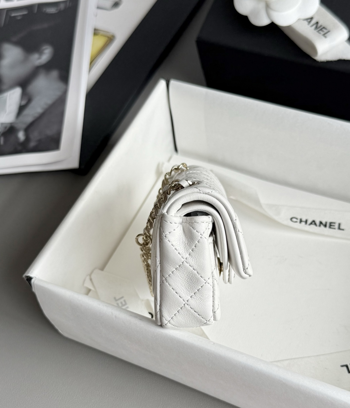 Bagsaaa Ch**el Classic Mini Bag with hook AP4760 White - 8 x 12.5 x 5cm