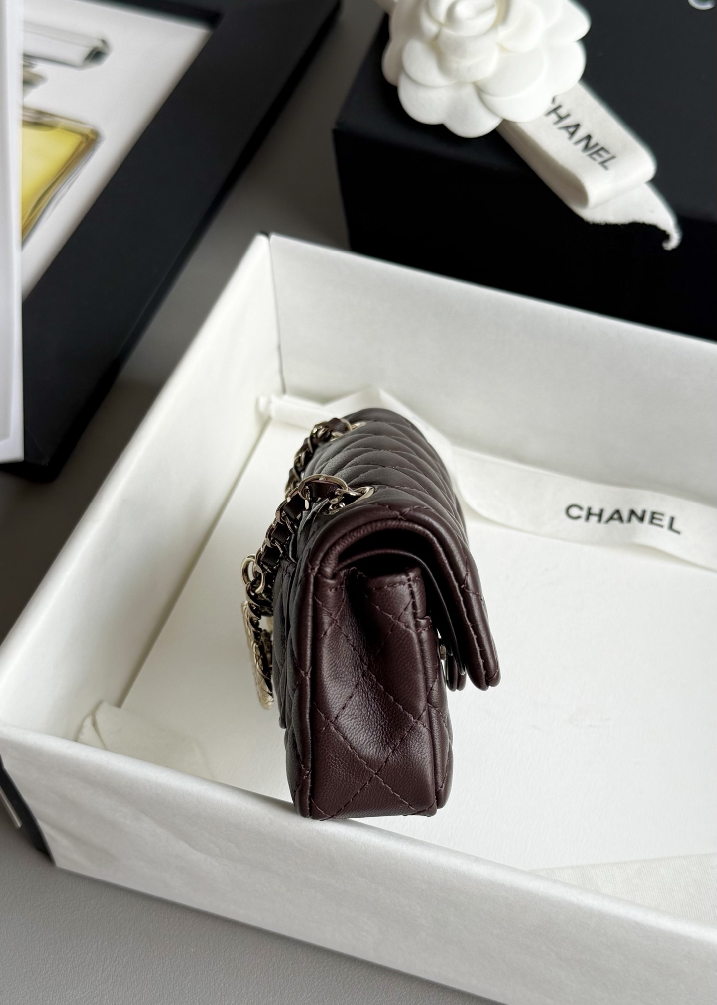 Bagsaaa Ch**el Classic Mini Bag with hook AP4760 Dark Brown - 8 x 12.5 x 5cm
