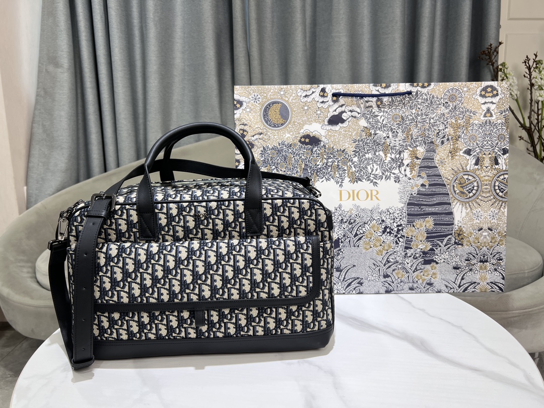 Bagsaaa D10r Hit the Road Pet Carrier Bag Beige and Black D10r Oblique Jacquard and Black Smooth Calfskin - 40cm