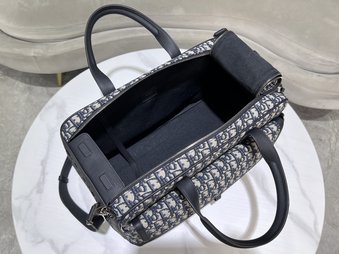 Bagsaaa D10r Hit the Road Pet Carrier Bag Beige and Black D10r Oblique Jacquard and Black Smooth Calfskin - 40cm