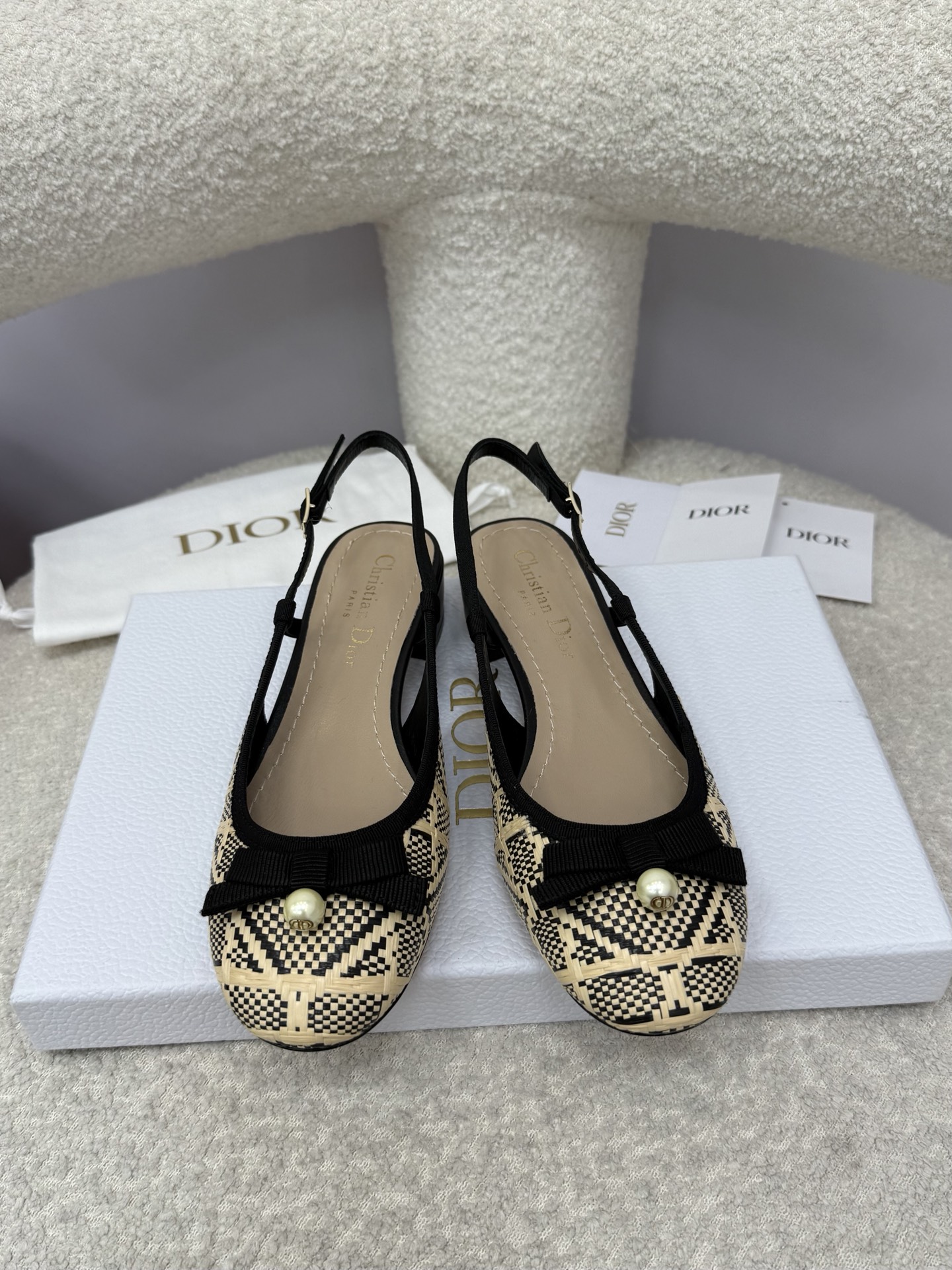 Bagsaaa D10r Ballet Slingback Pump Natural and Black Cannage Raffia 3cm