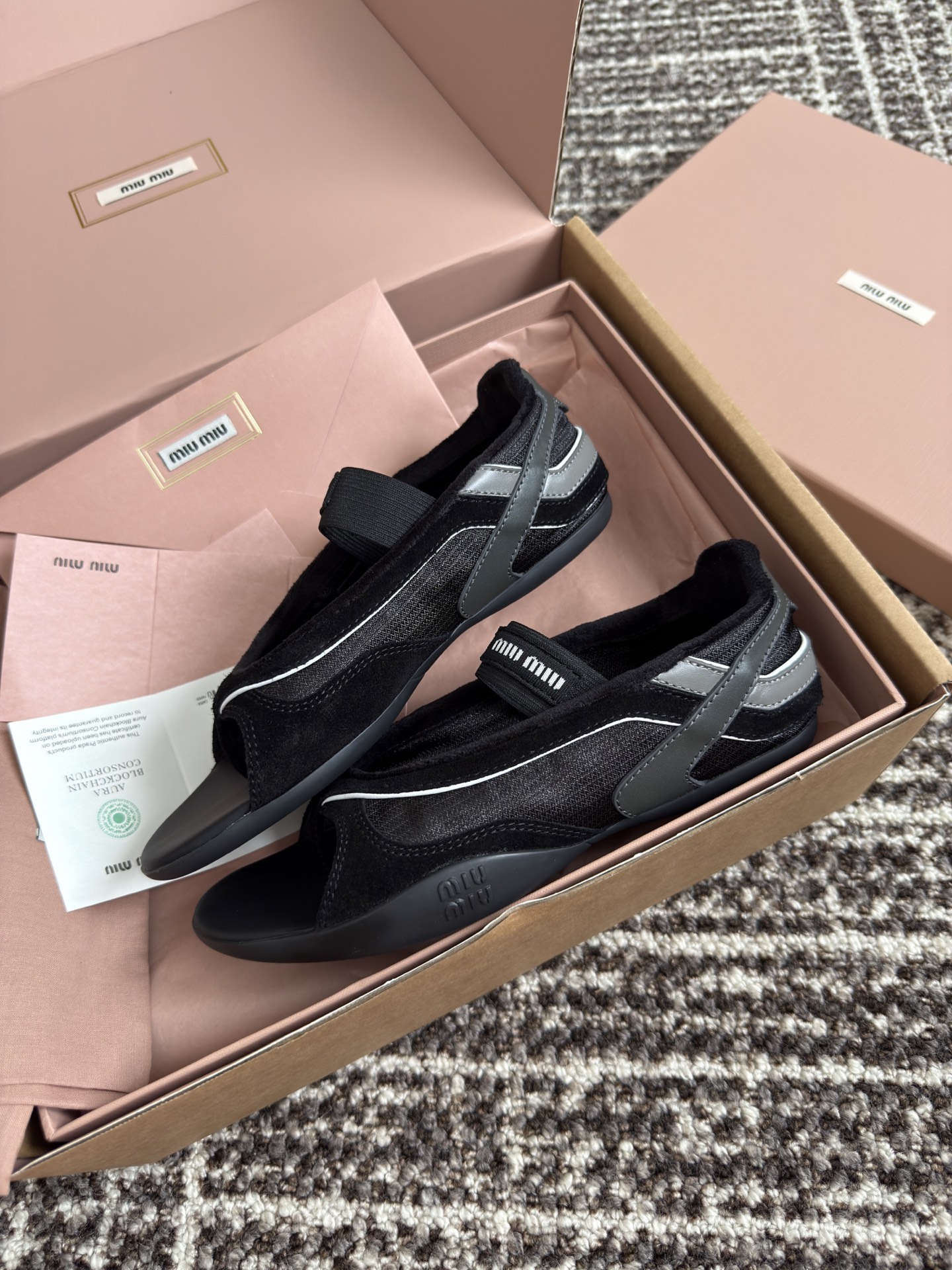 Bagsaaa Miu Miu Gymnasium technical fabric thong ballerinas black