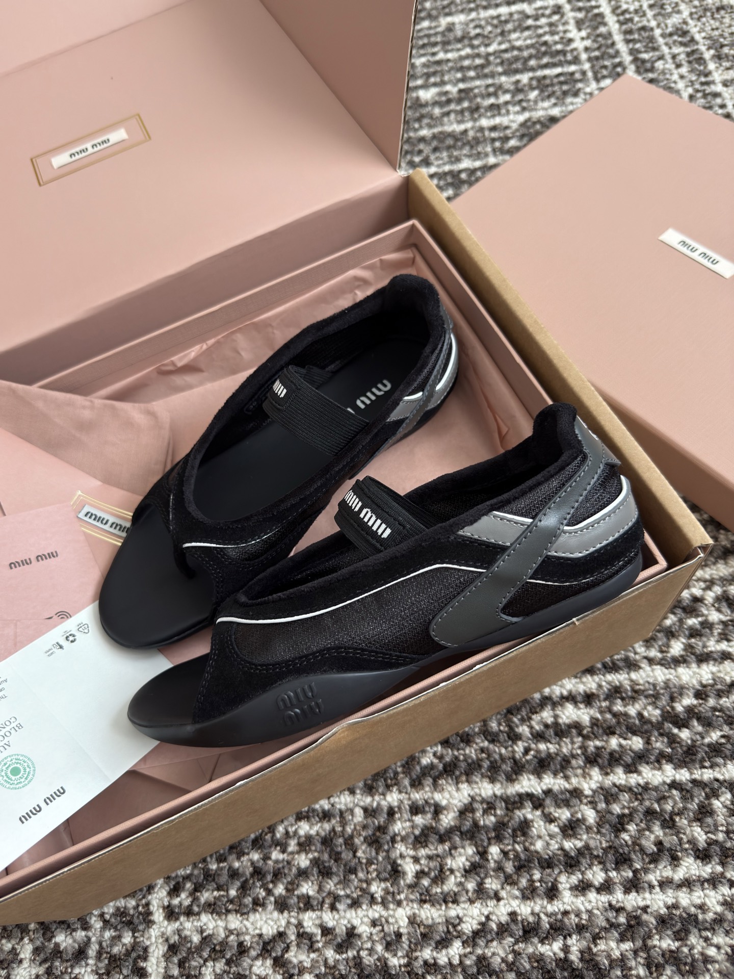Bagsaaa Miu Miu Gymnasium technical fabric thong ballerinas black