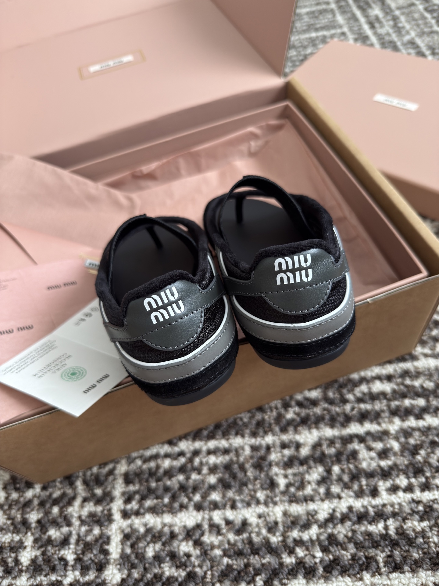 Bagsaaa Miu Miu Gymnasium technical fabric thong ballerinas black