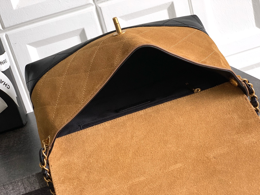 Bagsaaa Ch**el Large Flap Bag With Top Handle AS5637 Beige & Black - 29cm