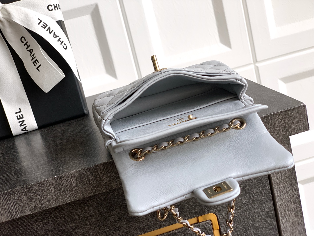 Bagsaaa Ch**el Classic Mini Bag with hook AP4760 Light Gray - 8 x 12.5 x 5cm