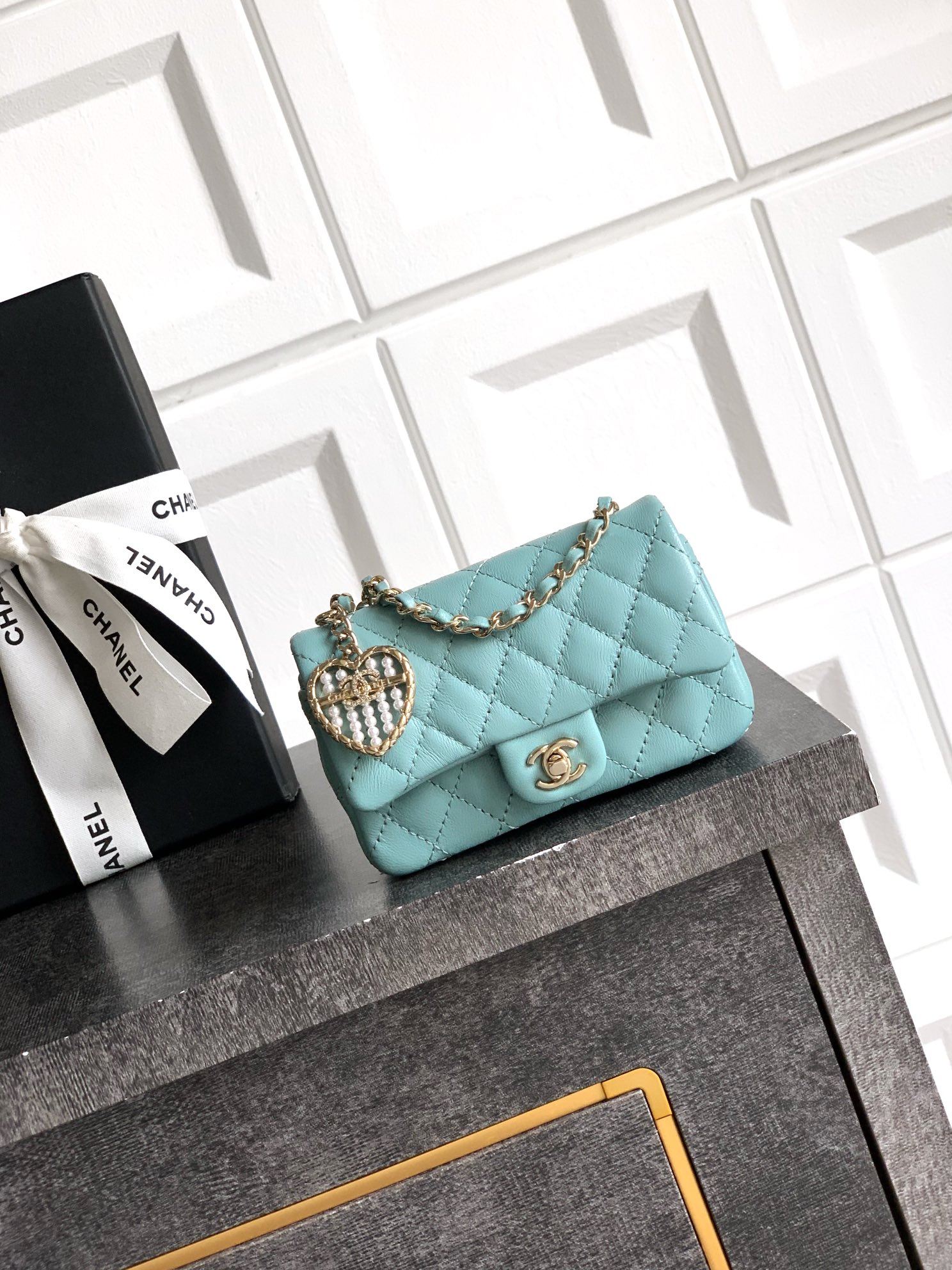 Bagsaaa Ch**el Classic Mini Bag with hook AP4760 Blue - 8 x 12.5 x 5cm