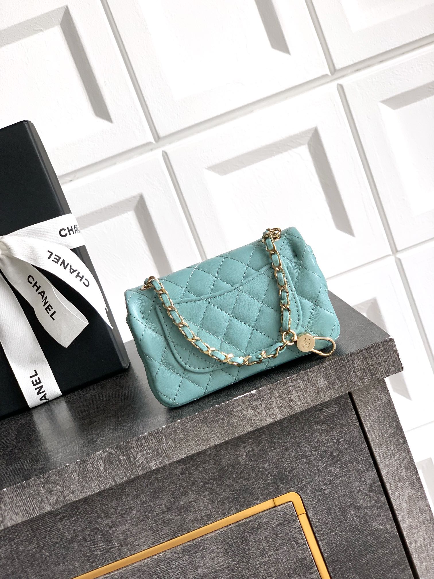 Bagsaaa Ch**el Classic Mini Bag with hook AP4760 Blue - 8 x 12.5 x 5cm