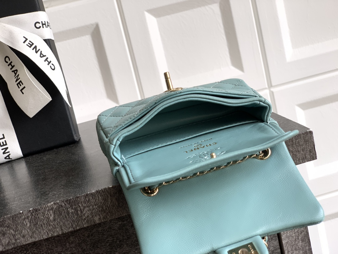 Bagsaaa Ch**el Classic Mini Bag with hook AP4760 Blue - 8 x 12.5 x 5cm