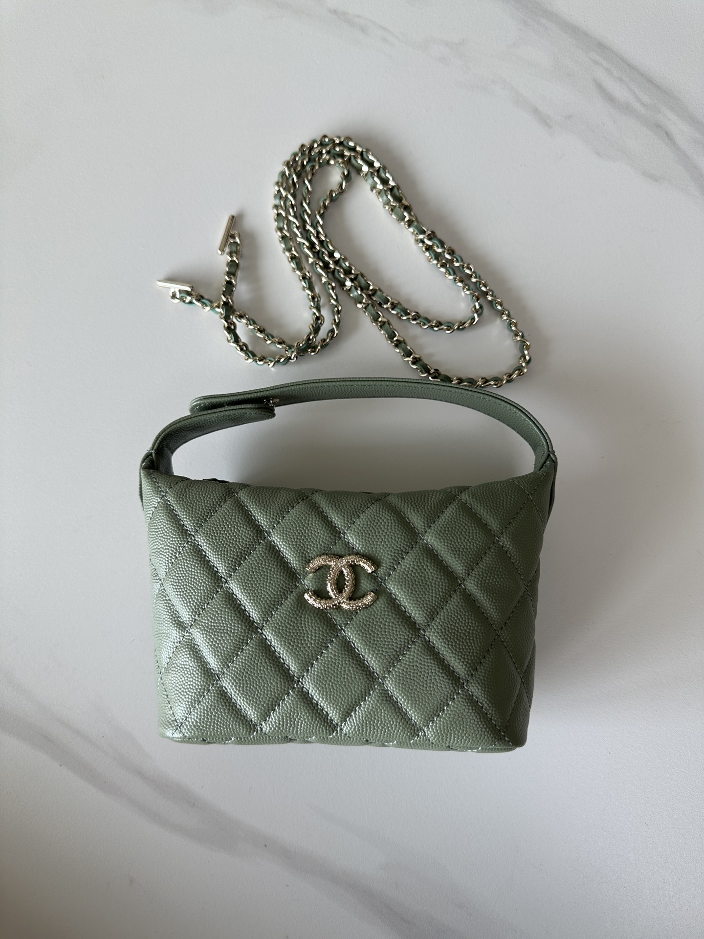 Bagsaaa Ch**el Clutch with chain AP4747 Green - 21.5cm