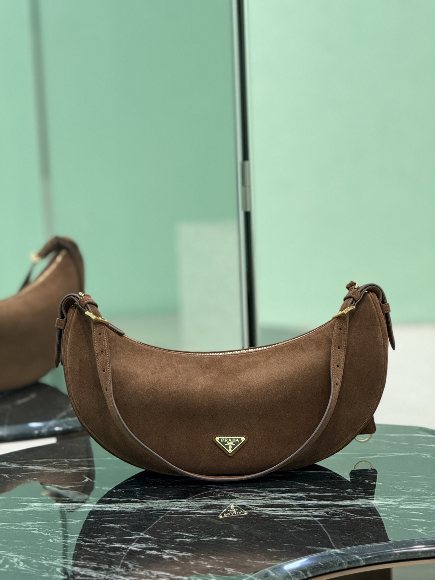 Bagsaaa Pra*a Demi-lune large suede shoulder bag 1BC255 brown - 42cm