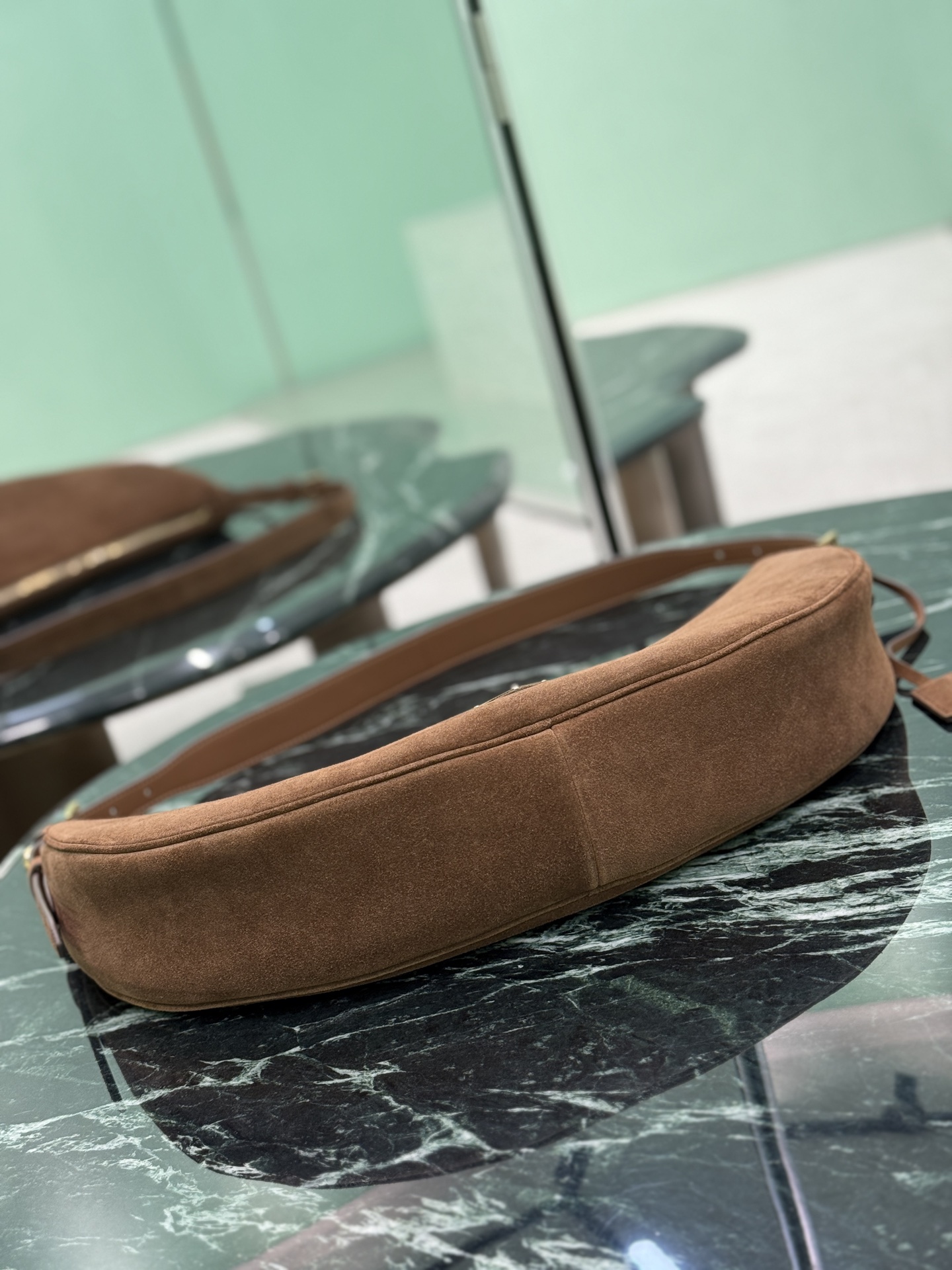 Bagsaaa Pra*a Demi-lune large suede shoulder bag 1BC255 brown - 42cm