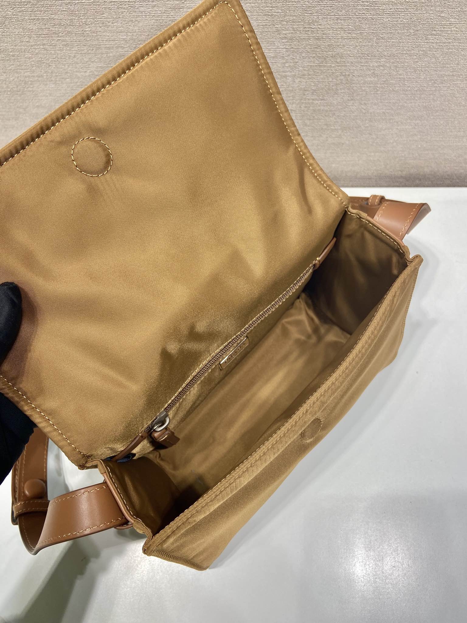 Bagsaaa Pra*a Traveller small padded Re-Nylon shoulder bag 1BD313 brown - 23cm
