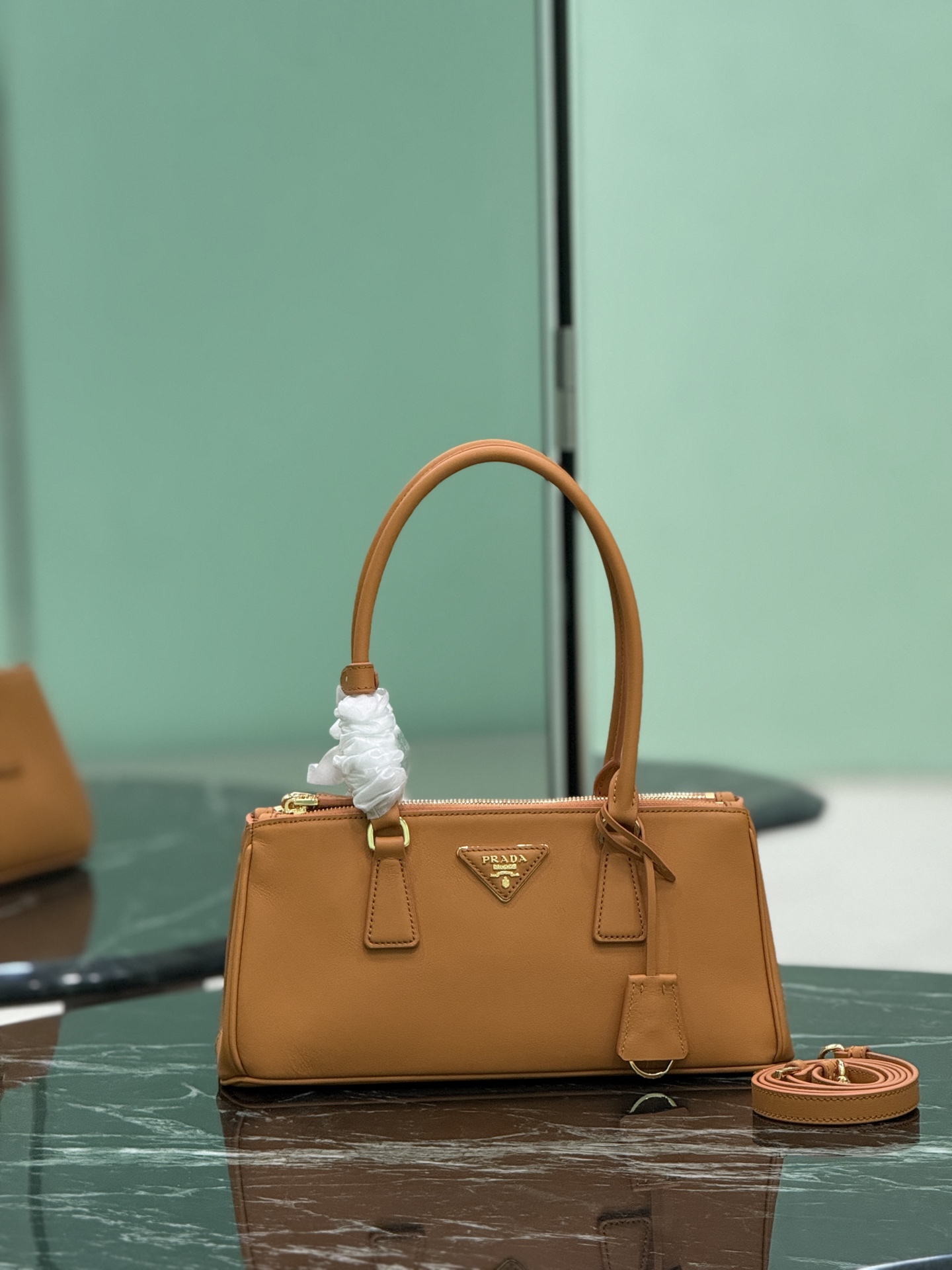 Bagsaaa Medium Pra*a Galleria leather bag 1BA457 amber - 30cm