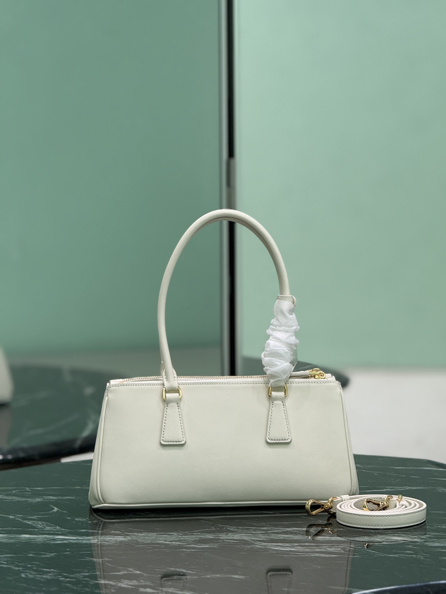 Bagsaaa Medium Pra*a Galleria leather bag 1BA457 white - 30cm