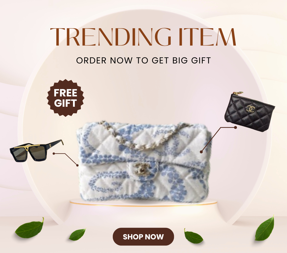 Bagsaaa Ch**el Flap Bag Printed Denim AS5454 White & Blue - 24cm