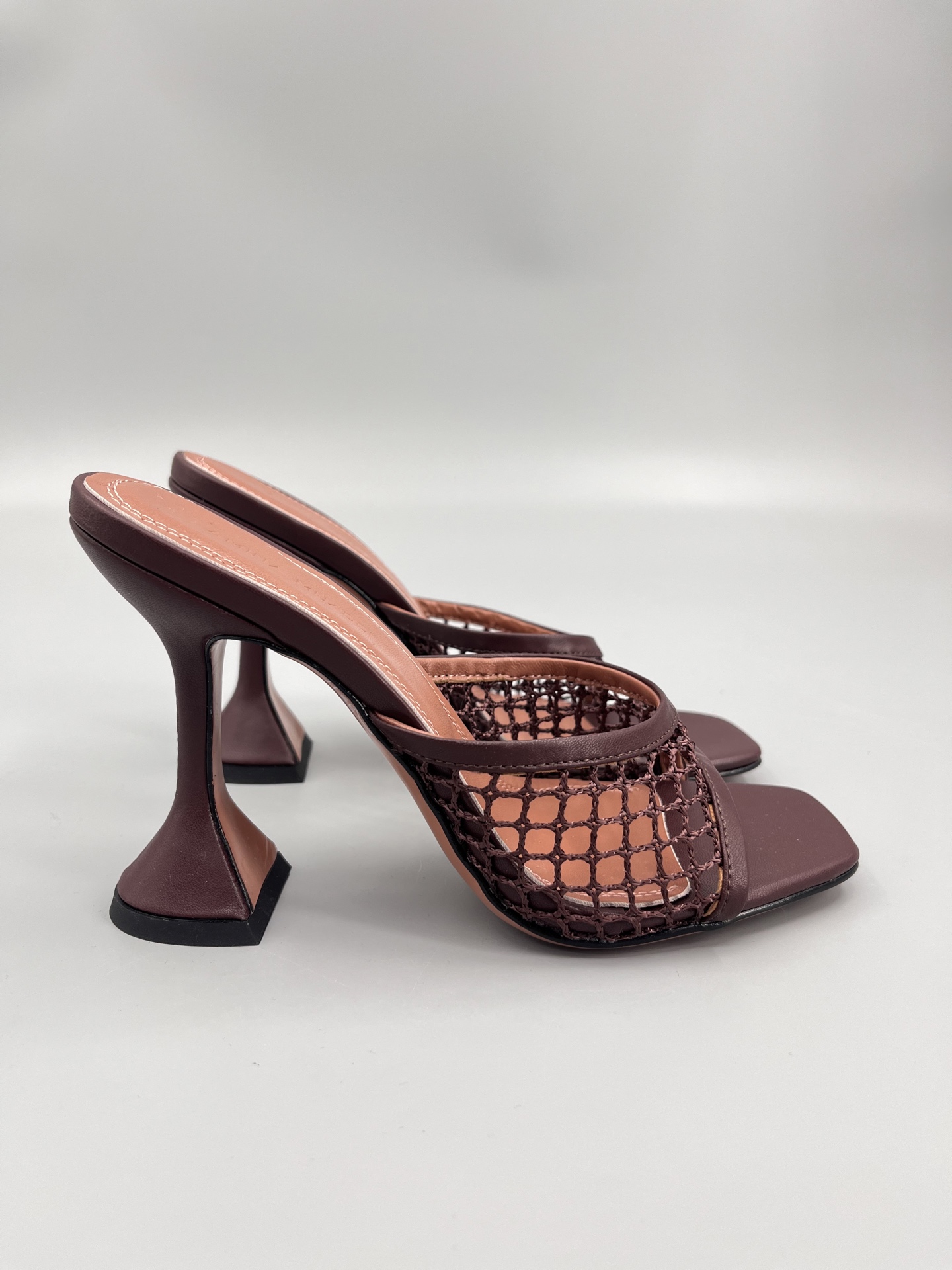 Bagsaaa Amina Muaddi Lupita Net Slipper Dark Brown 95mm