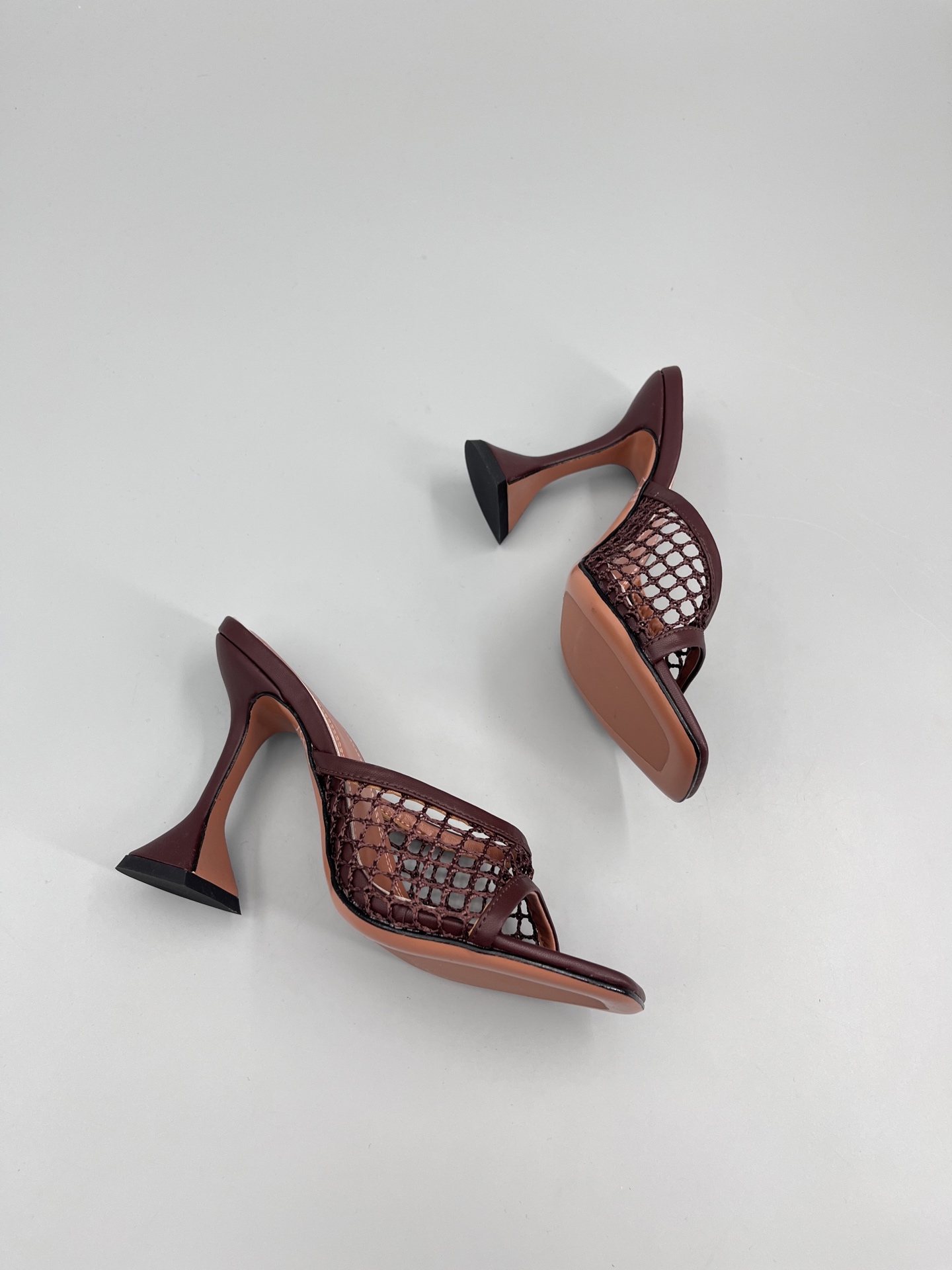 Bagsaaa Amina Muaddi Lupita Net Slipper Dark Brown 95mm