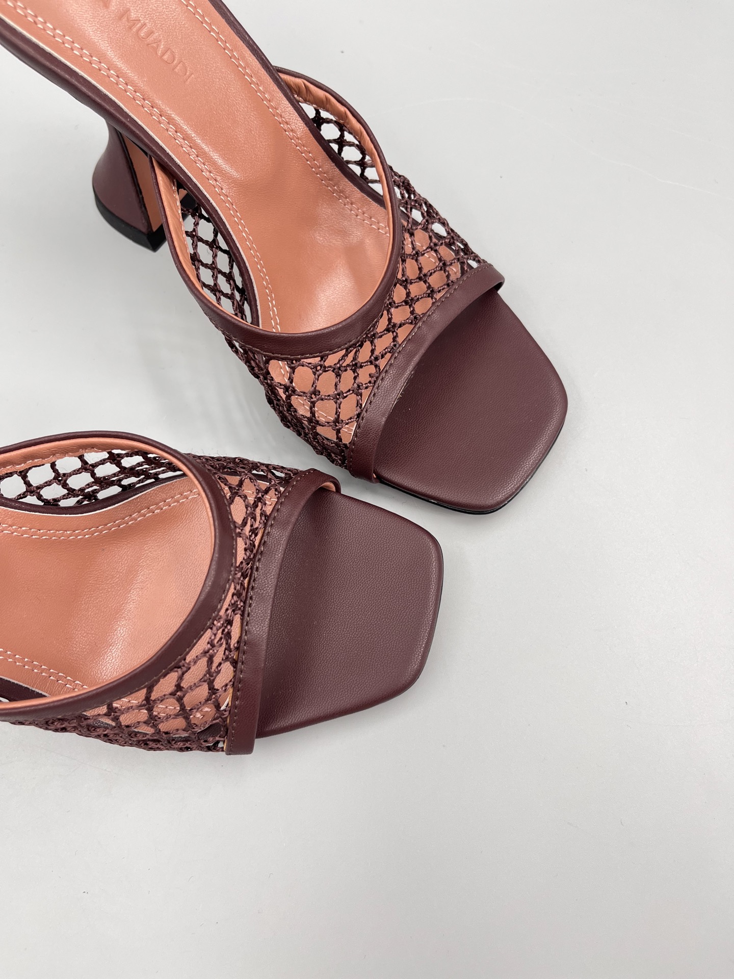 Bagsaaa Amina Muaddi Lupita Net Slipper Dark Brown 95mm